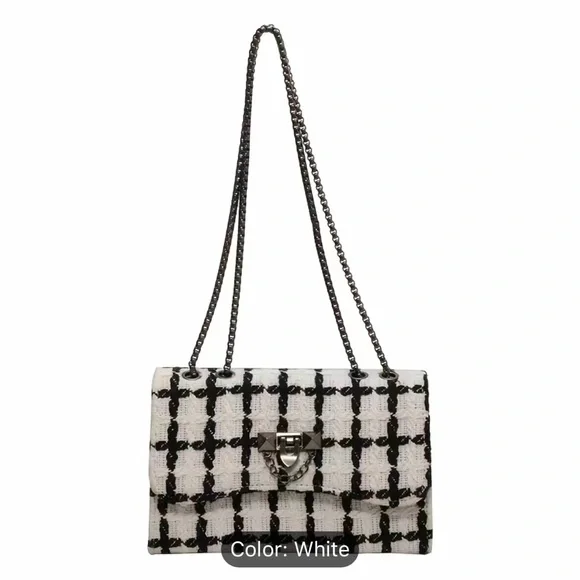 Brand New Tweed Crossbody Colorblock Plaid Handbag - Picture 4 of 12
